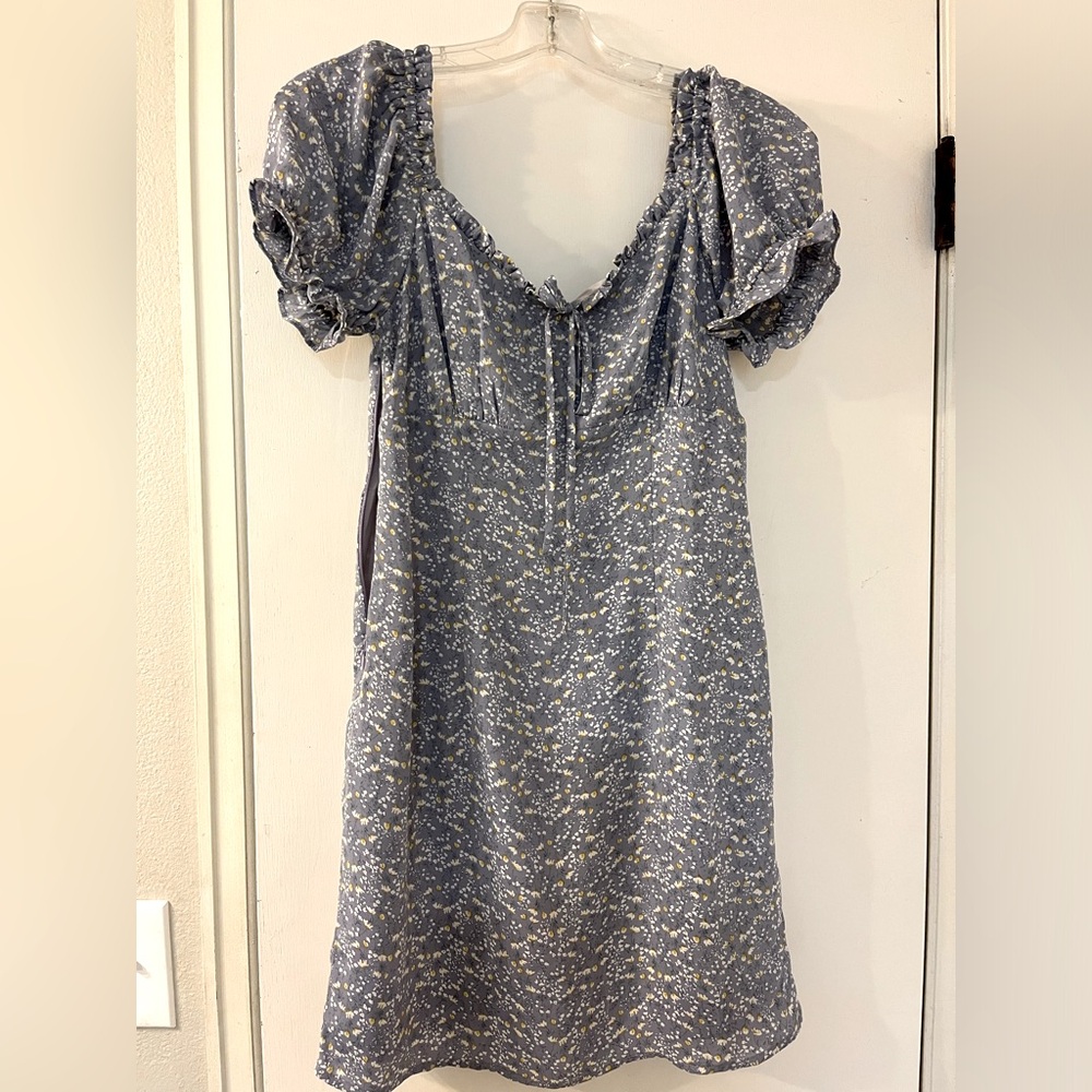 Blue floral dress, on or off-shoulder